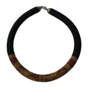 Vintage Maasai Beaded Choker Necklace ethnic boho Massai African Black Gold